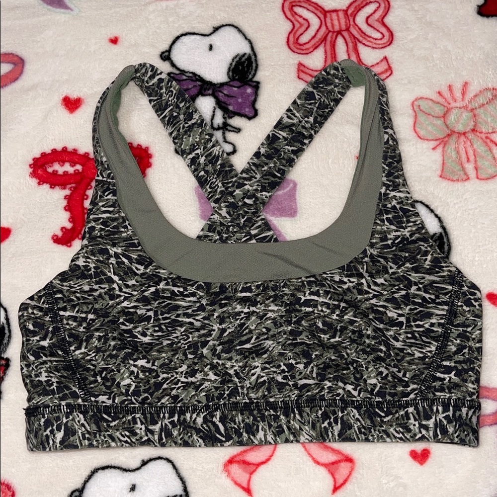 lululemon athletica Olive Green and Black Marled Crossback Sports Bra